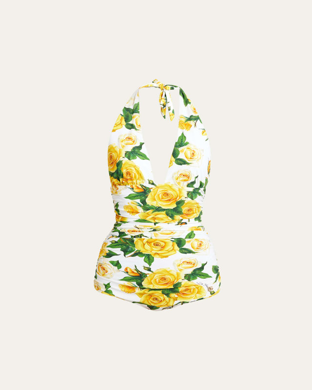 Flowering Draped One-Piece Swimsuit